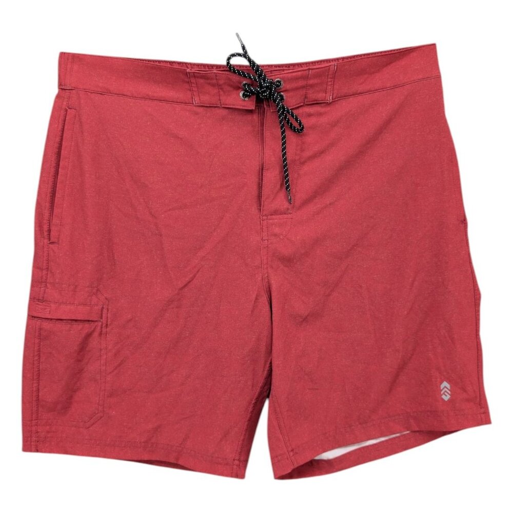Free Country Board Shorts Mens Brick Red Textured Solid Cargo Surf Swim Size XL